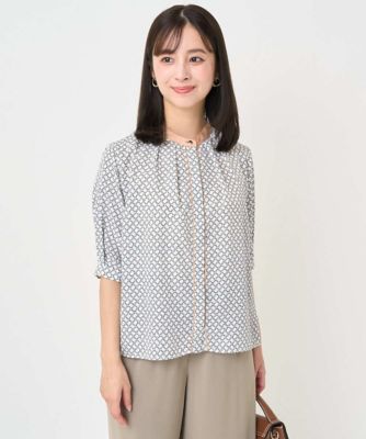 MK MICHEL KLEIN（Women/小さいサイズ）/エムケーミッシェルクラン 幾何プリント配色ブラウス/接触冷感/洗濯機で洗える 80アイボリー トップス【三越伊勢丹/公式】