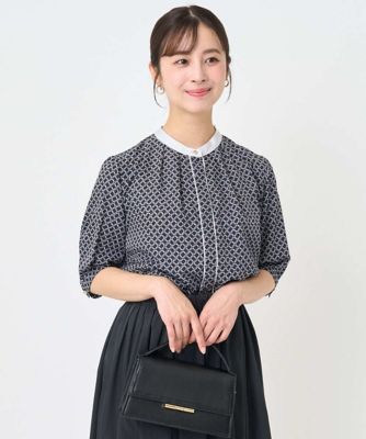 小さいサイズ】幾何プリント配色ブラウス／接触冷感／洗濯機で