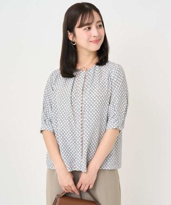 【未使用】ミッシェルクラン　幾何学柄半袖ブラウス　36サイズ　定価13000 未使用】ミッシェルクラン 幾何学柄半袖ブラウス 36サイズ 定価