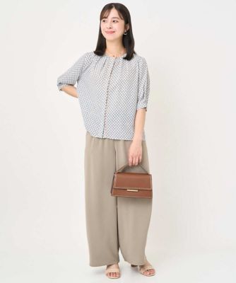 小さいサイズ】幾何プリント配色ブラウス／接触冷感／洗濯機で洗える