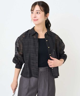 MK MICHEL KLEIN（Women/小さいサイズ）/エムケーミッシェルクラン シアードビーチェックシャツブラウス/洗濯機で洗える 94ブラック トップス【三越伊勢丹/公式】