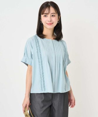 小さいサイズ】コットンボイルピンタックデザインブラウス／洗える