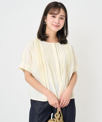 小さいサイズ】コットンボイルピンタックデザインブラウス／洗える 