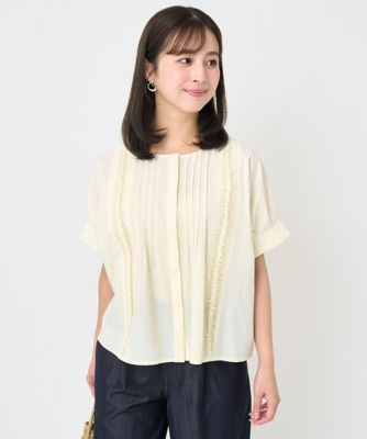 ＜MK MICHEL KLEIN（Women/小さいサイズ）＞【小さいサイズ】コットンボイルピンタックデザインブラウス／洗える