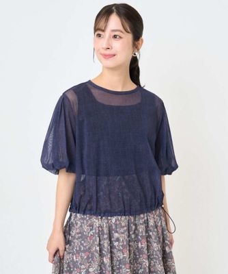 MK MICHEL KLEIN（Women/小さいサイズ）/エムケーミッシェルクラン デニム調シアーブラウス/洗濯機で洗える 57ネイビー トップス【三越伊勢丹/公式】