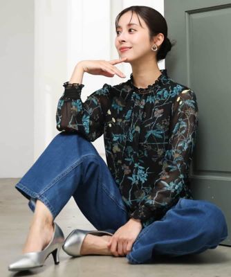 小さいサイズ】［セットアップ］［洗える］水彩花柄シフォンブラウス