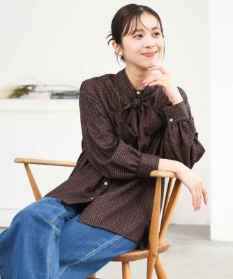 小さいサイズ】［洗える］ボウ付きシアーチェックブラウス | MK MICHEL