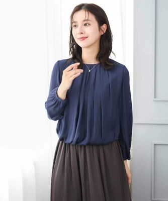 小さいサイズ】［洗える］起毛サテンバルーンヘムデザインブラウス