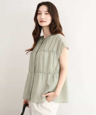 MK MICHEL KLEIN (Women/小さいサイズ)/エムケーミッシェルクラン 【小さいサイズ】［洗濯機で洗える］シャーリングデザインストレッチブラウス