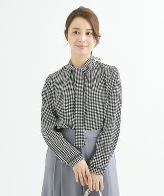 ＜MK MICHEL KLEIN（Women/小さいサイズ）＞【小さいサイズ】千鳥柄ボウタイブラウス／洗える