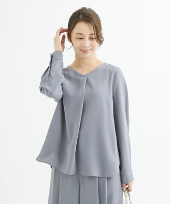 ＜MK MICHEL KLEIN（Women/小さいサイズ）＞【小さいサイズ】タックＶネックブラウス／洗える
