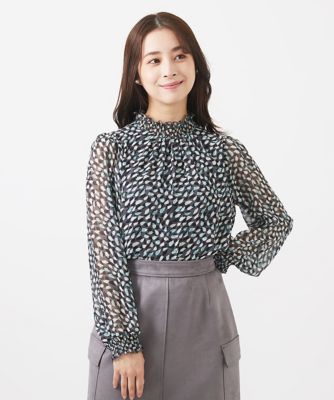 ＜MK MICHEL KLEIN（Women/小さいサイズ）＞【小さいサイズ】総柄シャーリングデザインシフォンブラウス／洗える