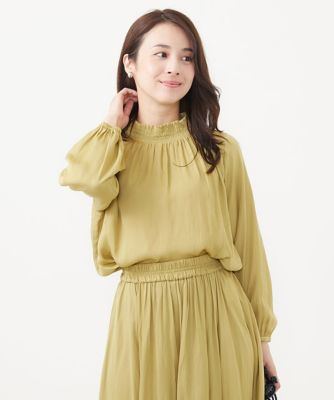 ＜MK MICHEL KLEIN（Women/小さいサイズ）＞【小さいサイズ】シャーリングネックデザインサテンブラウス／洗える