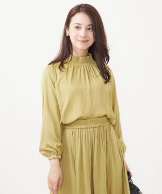 MK ミッシェルクラン（MK MICHEL  ）/【小さいサイズ】シャーリングネックデザインサテンブラウス/洗える 小さいサイズ】シャーリングネックデザインサテンブラウス／洗える