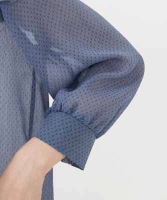 【小さいサイズ】ボウタイ付きドット柄シアーブラウス／洗える