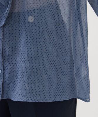 【小さいサイズ】ボウタイ付きドット柄シアーブラウス／洗える