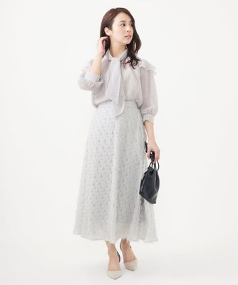 【小さいサイズ】ボウタイ付きドット柄シアーブラウス／洗える