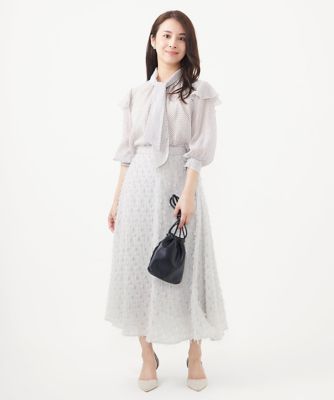 【小さいサイズ】ボウタイ付きドット柄シアーブラウス／洗える