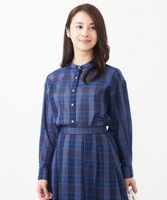 ＜MK MICHEL KLEIN（Women/小さいサイズ）＞【小さいサイズ】シアードビーチェックシャツブラウス／洗える