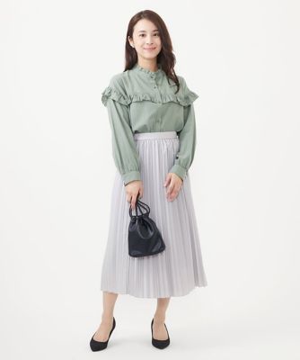 【小さいサイズ】ナチュラルコットンフリルデザインシャツブラウス/洗える 小さいサイズ】ナチュラルコットンフリルデザインシャツブラウス