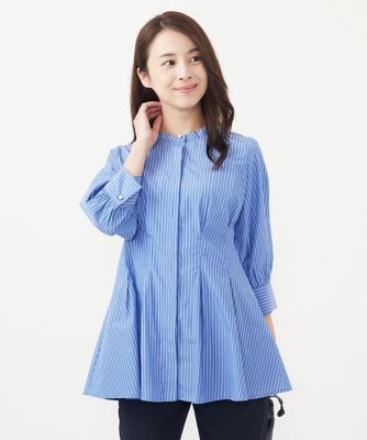 ＜MK MICHEL KLEIN（Women/小さいサイズ）＞【小さいサイズ】バンドカラーウエストタック八分袖ブラウス／洗える