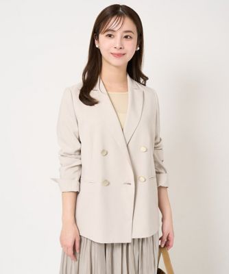 美品 EZUMi エズミ リネンジャケット ダブルブレスト カーキベージュ S 小さいサイズ／セットアップ対応］リネンライクダブルブレスト