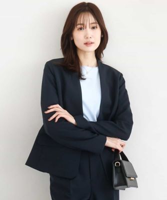 ＜MK MICHEL KLEIN（Women/小さいサイズ）＞【小さいサイズ】ダブルクロス　カラーレスジャケット／セットアップ対応／洗える