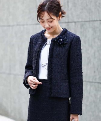 ＜MK MICHEL KLEIN（Women/小さいサイズ）＞【小さいサイズ】ノーカラーファンシーツイードジャケット／セットアップ対応／洗える