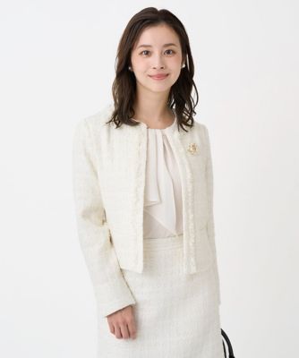 【NEW】MK ミッシェルクラン（MK MICHEL  ）/【小さいサイズ】ノーカラーファンシーツイードジャケット/セットアップ対応/洗える 小さいサイズ】ノーカラーファンシーツイードジャケット／セットアップ