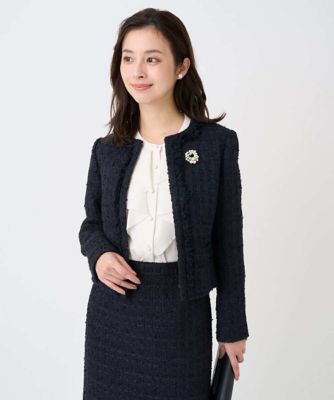 小さいサイズ】ノーカラーファンシーツイードジャケット／セットアップ