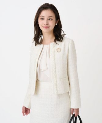 小さいサイズ】ノーカラーファンシーツイードジャケット／セットアップ