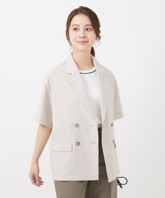 ＜MK MICHEL KLEIN（Women/小さいサイズ）＞【小さいサイズ】Ｒｅｆｌａｘハーフスリーブダブルブレストジャケット／セットアップ対応／洗える