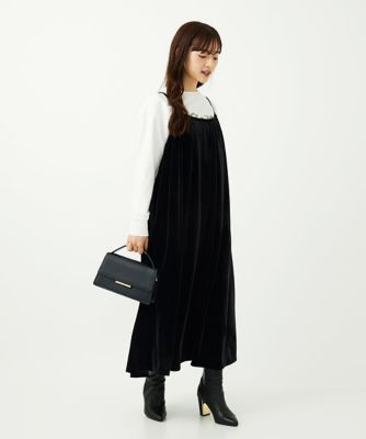 小さいサイズ】スノーベロア ショルダーストラップワンピース／洗える