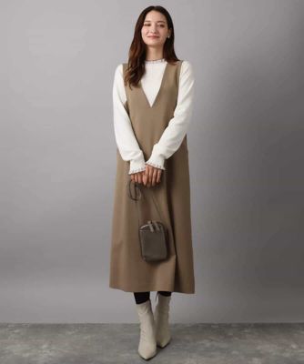 ＜MK MICHEL KLEIN（Women/小さいサイズ）＞【小さいサイズ】ウールライクＶネックジャンパースカート／洗える