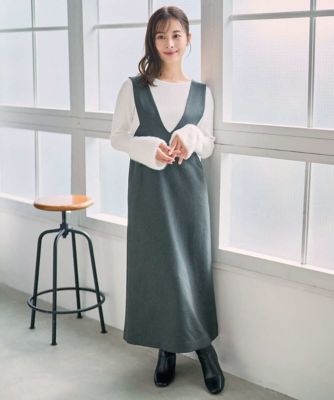 小さいサイズ】ウールライクVネックジャンパースカート／洗える | MK