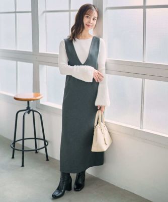 ＜MK MICHEL KLEIN（Women/小さいサイズ）＞【小さいサイズ】ウールライクＶネックジャンパースカート／洗える