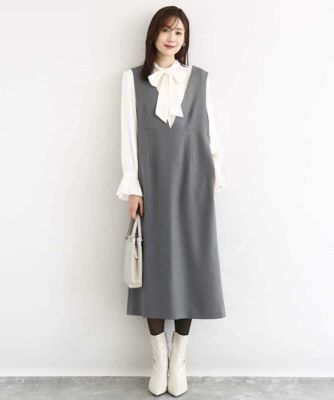 ＜MK MICHEL KLEIN（Women/小さいサイズ）＞【小さいサイズ】ウールライク　Ｖネックジャンパースカート／洗える