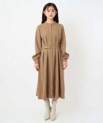 美品　BEIGE シャツ　ワンピース　ポケット　ブラウン　ウール　日本製 小さいサイズ】ウエストタックデザインワンピース／洗濯機で洗える