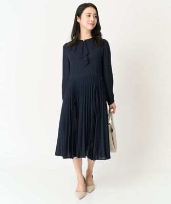 ＜MK MICHEL KLEIN（Women/小さいサイズ）＞【小さいサイズ】ボウタイプリーツジョーゼットワンピース／洗える