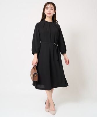 【小さいサイズ】ウエストベルト付きサックワンピース／洗える
