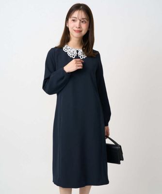 小さいサイズ】レース襟付きサックワンピース／防シワ／洗える | MK