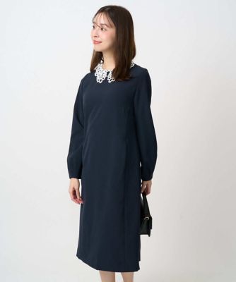 小さいサイズ】レース襟付きサックワンピース／防シワ／洗える | MK