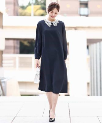 小さいサイズ】レース襟付きサックワンピース／防シワ／洗える | MK