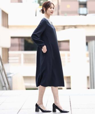 小さいサイズ】レース襟付きサックワンピース／防シワ／洗える | MK