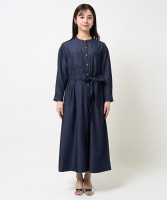 【小さいサイズ】デニムライク前開きワンピース／洗える