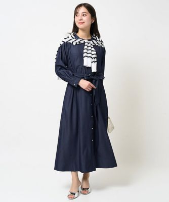 【小さいサイズ】デニムライク前開きワンピース／洗える