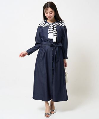 【小さいサイズ】デニムライク前開きワンピース／洗える