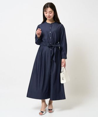 【小さいサイズ】デニムライク前開きワンピース／洗える