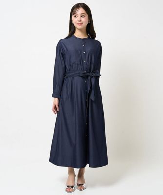 【小さいサイズ】デニムライク前開きワンピース／洗える