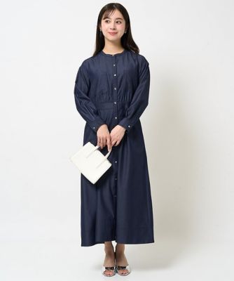 【小さいサイズ】デニムライク前開きワンピース／洗える